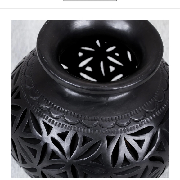 Novica Oaxacan Stars Black Clay Round Openwork Vase - Picture 2 of 5